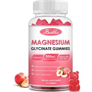 Magnesium Glycinate Gummies - Sugar Free, Magnesium Complex Potassium Supplement with Potassium, VitaminD, B6 for Calm, Sleep & Stress Relief for Adults - 60 Peach Gummies
