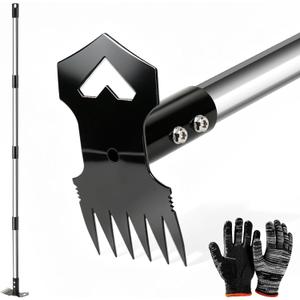 60" Weed Puller Tool with Long Handle, 2-in-1 Weed Rake & Garden Hoe, Stand Up Weeding Tools Gardening, Heavy Duty Steel Weeder Tool, Manual Uprooting Weed Remover Tool for Yard, Lawn, Patio, Garden