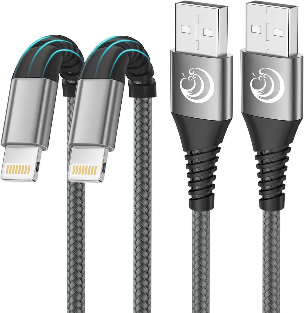 iPhone Charger [Apple MFi Certified] 2Pack 10FT Long Lightning Cable Fast Charging Nylon Braided iPhone Charger Cord USB Cable Compatible with iPhone 14 13 12 11 Pro Max XR XS X 8 7 6 Plus SE iPad (3m gray)