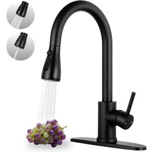 Kitchen Faucet with Pull Down Sprayer, Matte Black Kitchen Sink Faucet for RV, Laundry, Bar, Farmhouse, High Arc Stainless Steel Pull Out Single Handle Kitchen Faucet