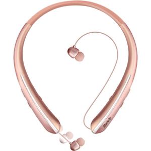 Neckband Bluetooth Headphones, Bluetooth 5.4 Wireless Headphone with Retractable Earbud,CVC8.0 Noise Cancelling, 16Hrs Playtime, Around The Neck Headphones Stereo Headset for Music, Conference, Videos (RoseGold)