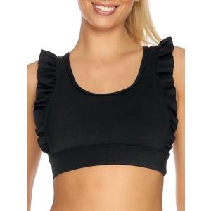 RELLECIGA Women's Ruffle Scoop Neckline Sports Bra Fitness Support Workout Bra Yoga Bra Tops (Medium, Black)
