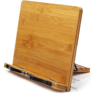 wishacc Bamboo Book Stand, Adjustable Book Holder Tray and Page Paper Clips-Cookbook Reading Desk Portable Stable Hard-Wearing Lightweight Bookstand-Textbooks Books (11.0 x 8.1 inches)