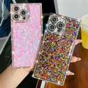 Trendy Girly Glitter Powder Compatible with iPhone 16 Pro Max Rectangle Case, Elegent Cute Slim Women Bling Diamond Rhinestones Plating Phone Cases(Black,16 Pro Max)