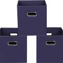 Navy Blue Fabric Storage Bins, Set of 3, 11x11x11, Foldable Cube Bins for Cloth or Accessory Storage
