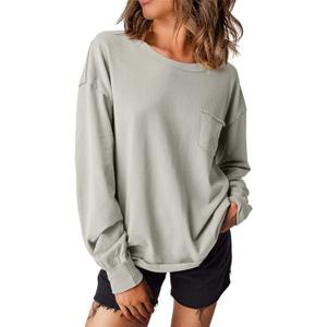 EVALESS Long Sleeve Shirts for Women Spring Summer Fashion 2025 Cotton Crewneck Tops Oversized Tshirts Basic Tee Shirts (Small, Grey)