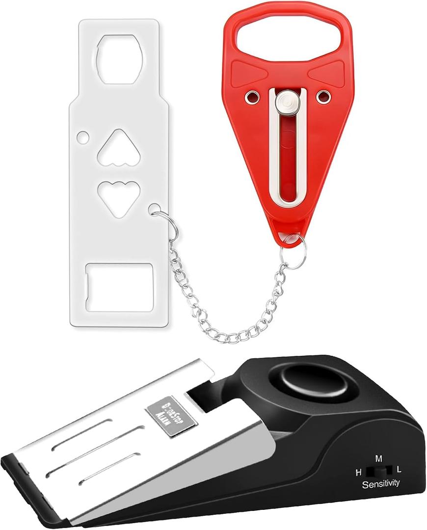 Portable Door Lock & Door Stop Alarm Set, Dual Protection for Privacy and Safety in Home Door Lock Kit, Door Alarm with 120dB Siren for Travel, Hotel, Apartment, College, Home Portable Door Lock & Door Stop Alarm Set, Dual Protection for Privacy and Safety in Home Door Lock Kit, Door Alarm with 120dB Siren for Travel, Hotel, Apartment, College, Home