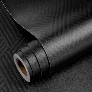 Black Contact Paper Peel and Stick for Cabinets Countertops Walls 17.7"X200" Self Adhesive Black Geometric Textured Wallpaper Black Contact Paper Waterproof Black Wallpaper for Bedroom Kitchen