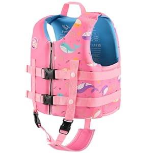 Pottwal Swim Vest for Kids - Swim Jacket for 1-3 Years (17.5-39.5LBS) - Buoyancy Aid Made of Neoprene & EPE - with Adjustable Crotch Strap - Light Pink