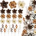 24 Pcs Christmas Ornaments 5.5'' Velvet Magnolia Flower for Christmas Tree 6.3'' Spheres Ball Pick Stem Artificial Magnolia Flower for Xmas Tree Decor (Beige,Brown,Dark Brown)