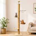 4-Level Floor to Ceiling Cat Tree with Scratching Posts, Adjustable 7-9ft | 79ft adjustable floor-ceiling cat tower;4-level with capsule,thick jute scratch posts,stable space-saving for indoor cat