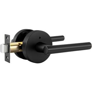 goldenwarm Black Door Handle Interior, Zinc Alloy Heavy Duty Matte Black Interior Door Handles for Bedroom Bathroom, Modern Round Privacy Door Levers (1 Pack)