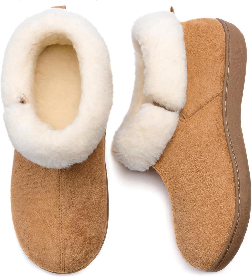RockDove Women's Closed Back Bootie Slippers with Memory Foam Sherpa Lining Faux Suede Upper Non-Slip Sole Indoor Outdoor