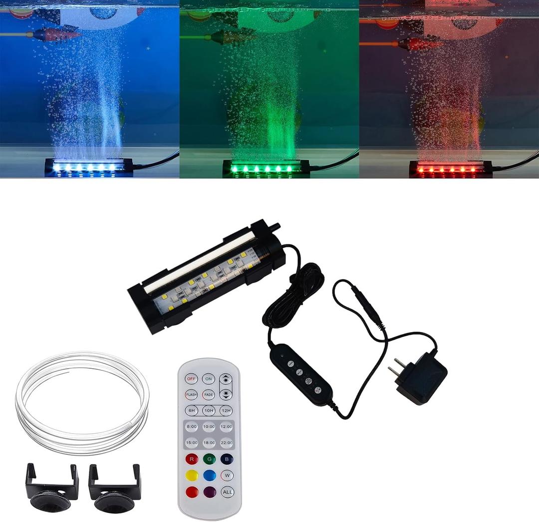 Carefree Fish Aquarium 24/7 Mode Timer Submersible LED Light Full Spectrum CRI 82~85 Tank Underwater Light & Nanometer Materials Air Stone 3Ft Tubing Waterproof Rating IP68 (No Included Air Pump) (4Inch)