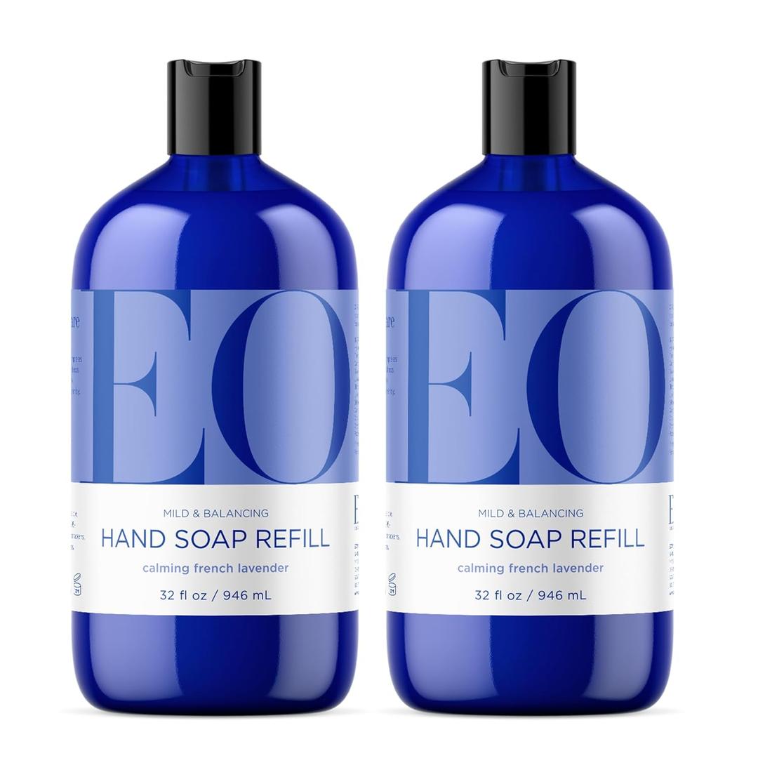 EO Liquid Hand Soap Refill, 32 Ounce (Pack of 2), French Lavender, Organic Plant-Based Gentle Cleanser with Pure Essential Oils