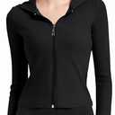 Abonlen Ribbed Hoodies for Women Lightweight Full Zip Up Jackets Long Sleeves Tops Fitted Cropped Sweatshirt Size S, Black