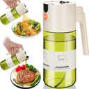 Upgrade 2 in 1 Oil Sprayer for Cooking, 17oz Light-Blocking Glass Olive Oil Dispenser Bottle for Kitchen,Food-Grade Oil Mister with 8 Stickers for Salad, Frying (Green Bottle-White Gap)