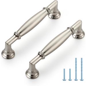 HOME EDIT 5 Pack 3-3/4 Inch Brushed Nickel Cabinet Handles Solid Zinc Alloy Pulls for Kitchen, Dresser, Closet & Bathroom Cabinets Hardware