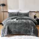 YIYEA Faux Fur King Size Comforter Set, Luxury Ultra Soft Fluffy Comforter, Plush Fuzzy Bedding Comforter Sets for Fall Winter, Cozy Warmth, No Shedding, 3PC, King, Dark Grey