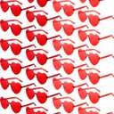 Konohan 50 Pairs Heart Shaped Sunglasses Bulk, Women Colorful Rimless Transparent Heart Glasses for Valentine's Day Party (Red, Dark Red)