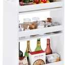 TEAMIX 4 Tier White Slim Storage Cart with Handle, 7.9''W Slide Out Storage Rolling Utility Cart Mobile Shelving Unit Organizer Trolley for Small Spaces Kitchen Laundry Narrow Places