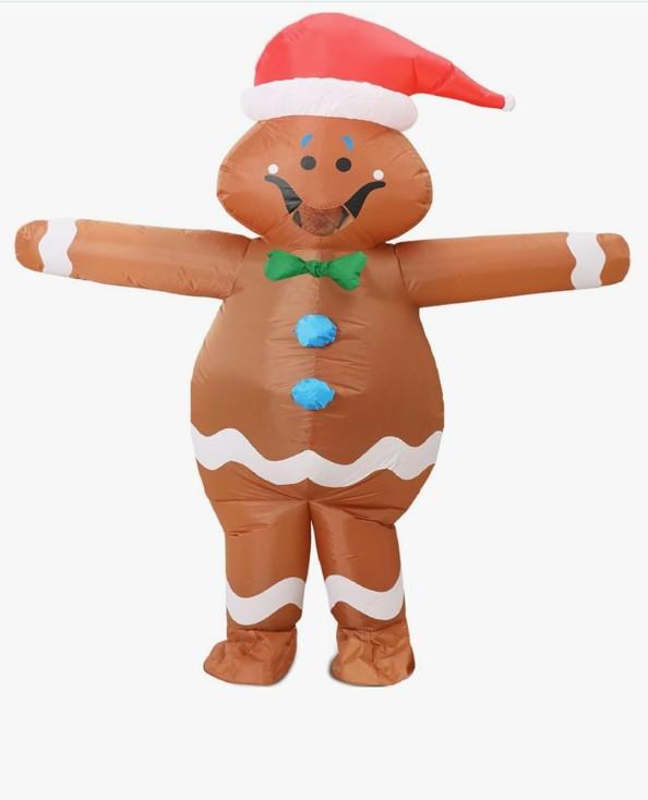 Gingerbread Costume Kids,Ages 9-12 Inflatable Christmas Costumes,Blow up Xmas Ginger bread man (Height:4.27–4.92 Feet)