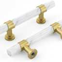Rergy 10 Pack Gold & Marble Drawer Pulls, 3 Inch Hole Centers Kitchen Cabinet Handles, Zinc and Aluminum Alloy Hardware for Kitchen,Cupboard,Dresser