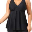 Aqua Eve Plus Size Swimsuits with Shorts Two Piece Tankini for Women Flowy Bathing Suits Athletic Swimwear (Black) 14W