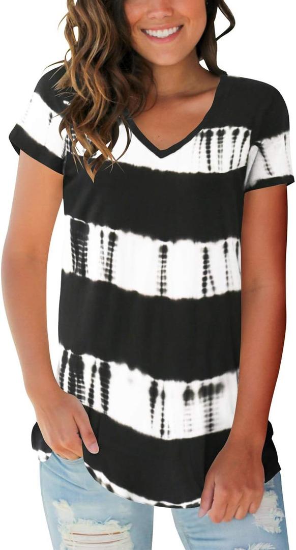 Womens Tops V Neck Tee Casual Short Sleeve and Long Sleeve T Shirts (XXL)