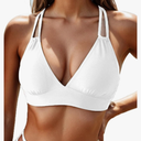 Tainehs Women's Push Up V Neck Bikini Tops Criss Cross Back Padded Bathing Suit Top Only, Size XS