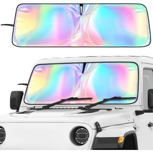 DaisyInner Windshield Sun Shade Compatible with Jeep Jk Jku Jl Jlu 1997-2025 and Compatible with Gladiator Jt 2020-2025 Foldable Windshield Sun Visor Blocks UV Rays(Laser,16.5" X 52.5")