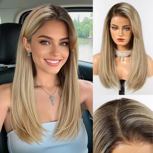 HAIRCUBE 13x6 HD Transparent Lace Front Wig, Ash Blonde Long Straight Synthetic Wig Glueless Wig with Natural Density Hairline & Adjustable Cap