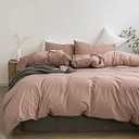 TIPTOE BEAR Duvet Cover Set, 100% Washed Cotton 3 Piece Set with Zipper Closure, Ultra Soft Breathable Chic Bedding, 1 Duvet Cover and 2 Pillow Shams, Pink King Size 104"x 90" (No Comforter)