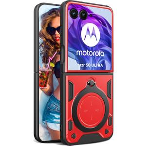Case for Motorola Razr Plus 2024/ Razr 5/ Razr Gen 5 with Magnetic Ring Kickstand, Military Grade Heavy Duty Shockproof Protection Armor Cover for Motorola Razr 50 Ultra. JS-Red