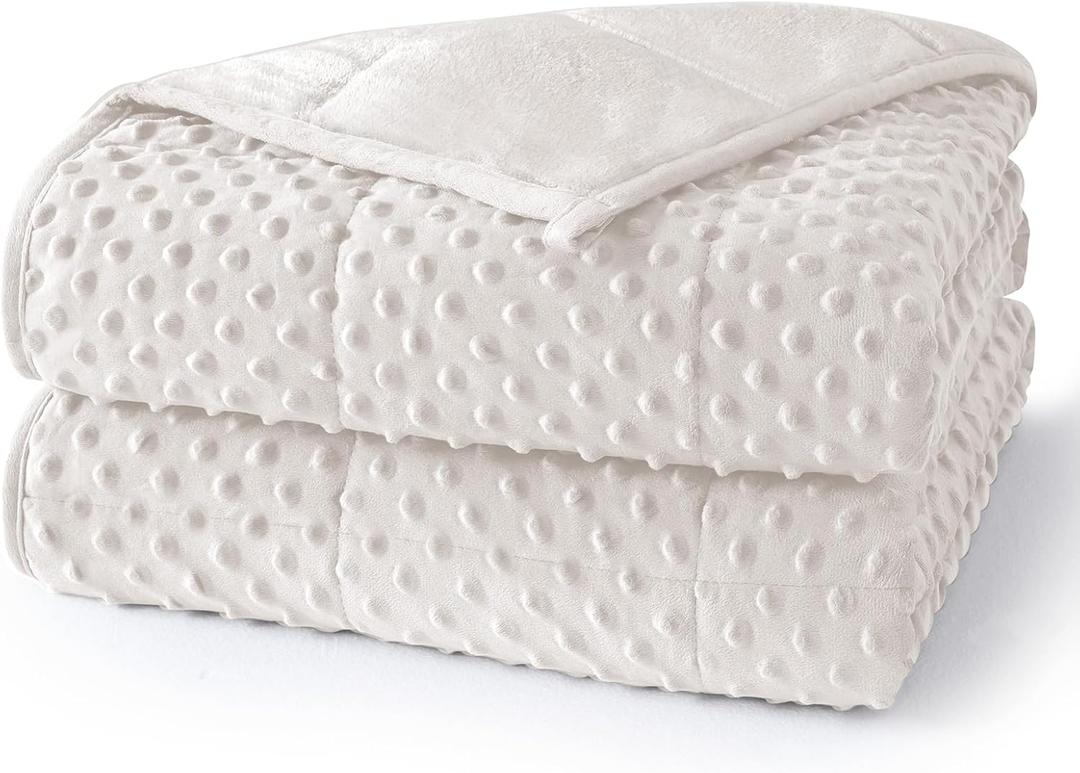 Weighted Blanket for Adults Twin Size 15 lbs, Soft Cooling Minky Dot Heavy Breathable Blanket for All-Season, Washable Weighted Throw with Glass Beads, 60 x 80 Inches, Cream
