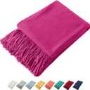 Homiest Decorative Knitted Throw with Fringe, Lightweight Acrylic Knit Blanket, Soft & Cozy Tassel for Couch Sofa Bed (Dark Pink, 50 x 60 Inch)