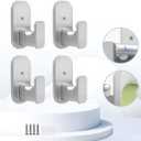 TKZTKZ No Drill Curtain Rod Brackets:Self Adhesive Curtain Rod Holders for Rods 5/8" Peel and Stick Curtain Rod Hooks for Bathroom,Kitchen,Dorm,Door,Silver,4 PCS(No Drill Adhesive/Drilling Hardware)