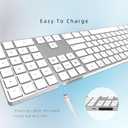 Bluetooth Slim Keyboard for Mac, Aluminum Rechargeable Keyboard Wireless, Low-Profile Silent Flat Key Compatible with Apple iMac, MacBook, Mac and iOS, Full Size - Silver White