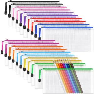 Umriox Clear Pencil Pouch, 9.2 x 4.7 in (10 Colors, 20 Packs), A6 Pencil Bags with Zipper Bulk, Mesh Zipper Pouch for Bill Stationary Cosmetics Travel Storage