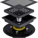 6 Inch Square Black Shower Drain with Flange, Modern Floor Drain with Quadrato Pattern Grate Removable,SUS 304 Stainless Steel