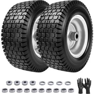 13x5.00-6 Flat Free Lawn Mower Tire and Wheel, 13 x 5 x 6 Riding Lawn Mower Tires and Wheel With 3" Centered Hub and 3/4" & 5/8" Bearings (2-Pack)