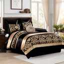 CozyDH Black Gold Comforter Set King, 7 Piece Luxury Jacquard Bed in a Bag