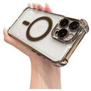 for iPhone 15 Pro with Metal Ring,[Compatible with MagSafe Four Corners Shockproof [Military Grade Drop Protection] Luxury Slim Camera Protection Case for iPhone 15 Pro Gold