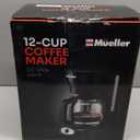 Mueller 12-Cup Drip Coffee Maker - Borosilicate Carafe, Auto-Off, Reusable Filter, Anti-Drip, Keep-Warm Function, Clear Water Level Window Coffee Machine, Kitchen Essentials & Accessories (Black)