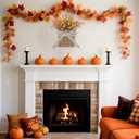 Thanksgiving Fall Door Hanger Basket Wreath Orange Pumpkin Wreath, Artificial Autumn Pumpkin Wreaths with Mixed Leaves Sunflower for Front Door Indoor Outdoor Decor Farmhouse Harvest Orange Wreaths