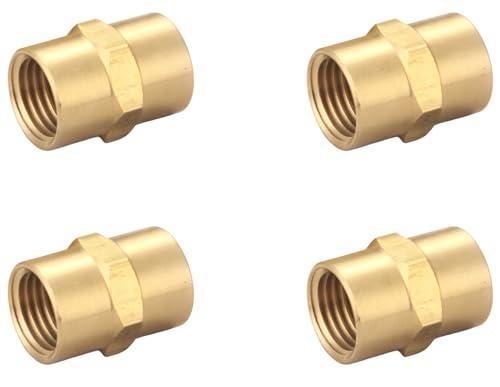 T TANYA HARDWARE Brass Coupling 1/4 Inch NPT Female x 1/4 Inch NPT Female Hex Head Pipe Fitting, Compressor connector fnpt to fnpt Coupler, Air Hose Adapter Fittings, Thread 0.5" ID to 0.5" ID, 4 Pcs