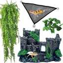 kathson Bearded Dragon Tank Castle Decorations,Reptile Hammock Reptiles Habitat Resin Hideouts Cave Decor Terrarium Accessories for Lizard Snake Chameleon Gecko Hermit Crabs (4 Pcs)