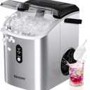 EUHOMY Nugget Ice Maker Countertop with Handle, Ready in 6 Mins, 34lbs Per Day, Removable Top Cover, Auto-Cleaning, Portable Sonic Ice Maker with Basket and Scoop, for Home/Party/RV/Camping (Silver) (Steel Light Silver)