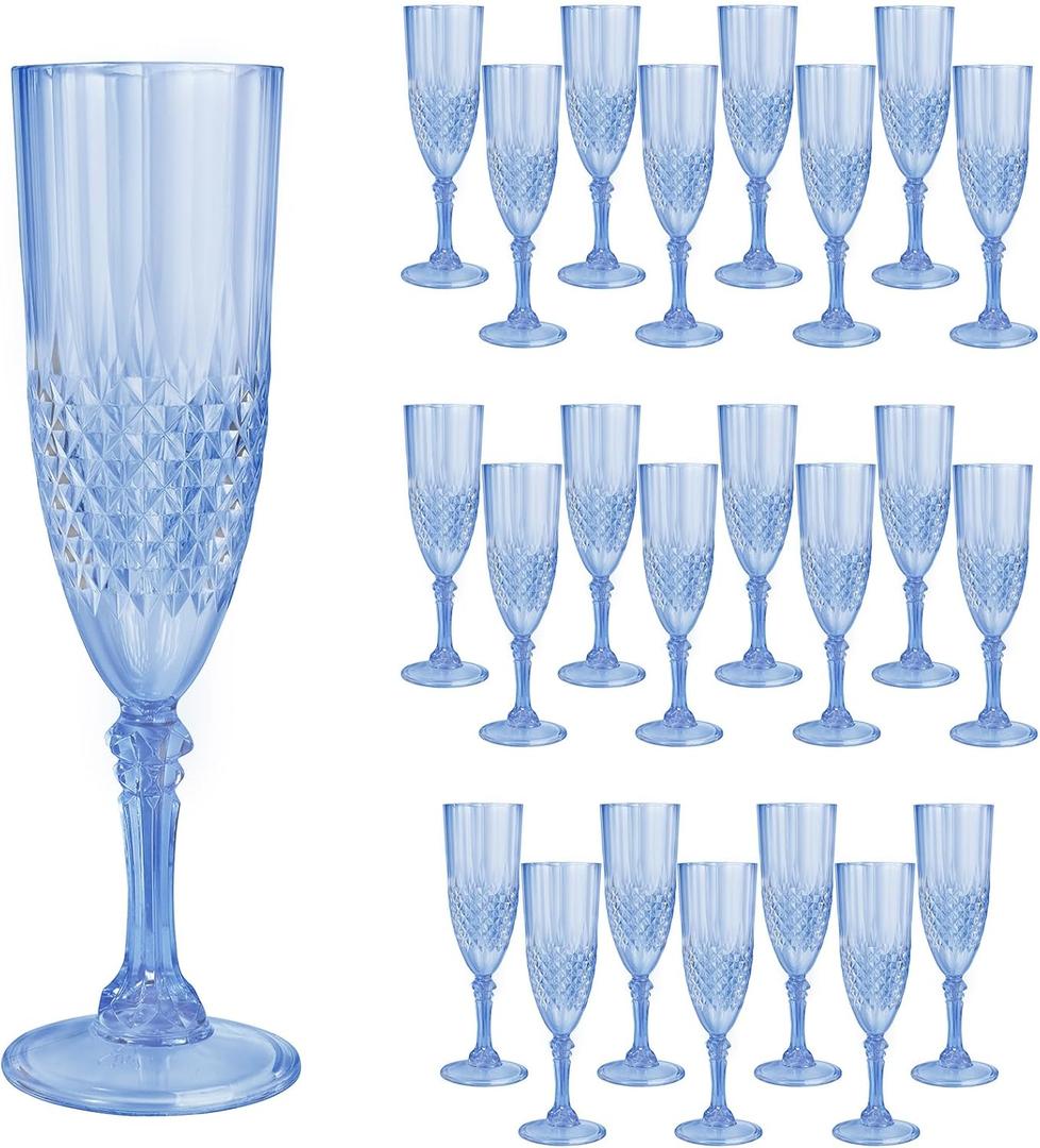 24 Pcs Blue Plastic Champagne Flutes,Blue Champagne Glasses Bulk, Made of Durable Plastic Material Can be Used for Weddings, Everyday Fun Parties and More!