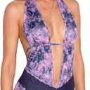 Evankin Women's Sexy Dress Deep V-neck Hollow out Short Skirt Hanging Neck and Backless Dress (Large, Purple)